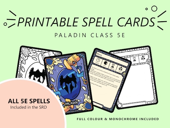 All 5E Spells Paladin Spell Cards Dnd 5e Full Colour - Etsy
