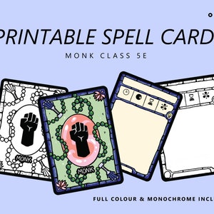 Tarjetas de hechizos en blanco de monje imprimibles - DnD 5e - A todo color - PDF rellenable