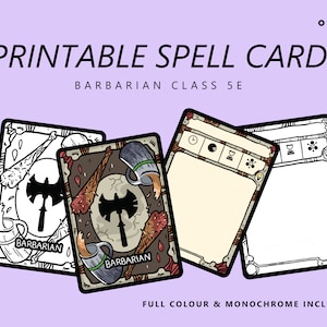 Printable Blank Barbarian Spell Cards - DnD 5e - Full colour - Fillable PDF