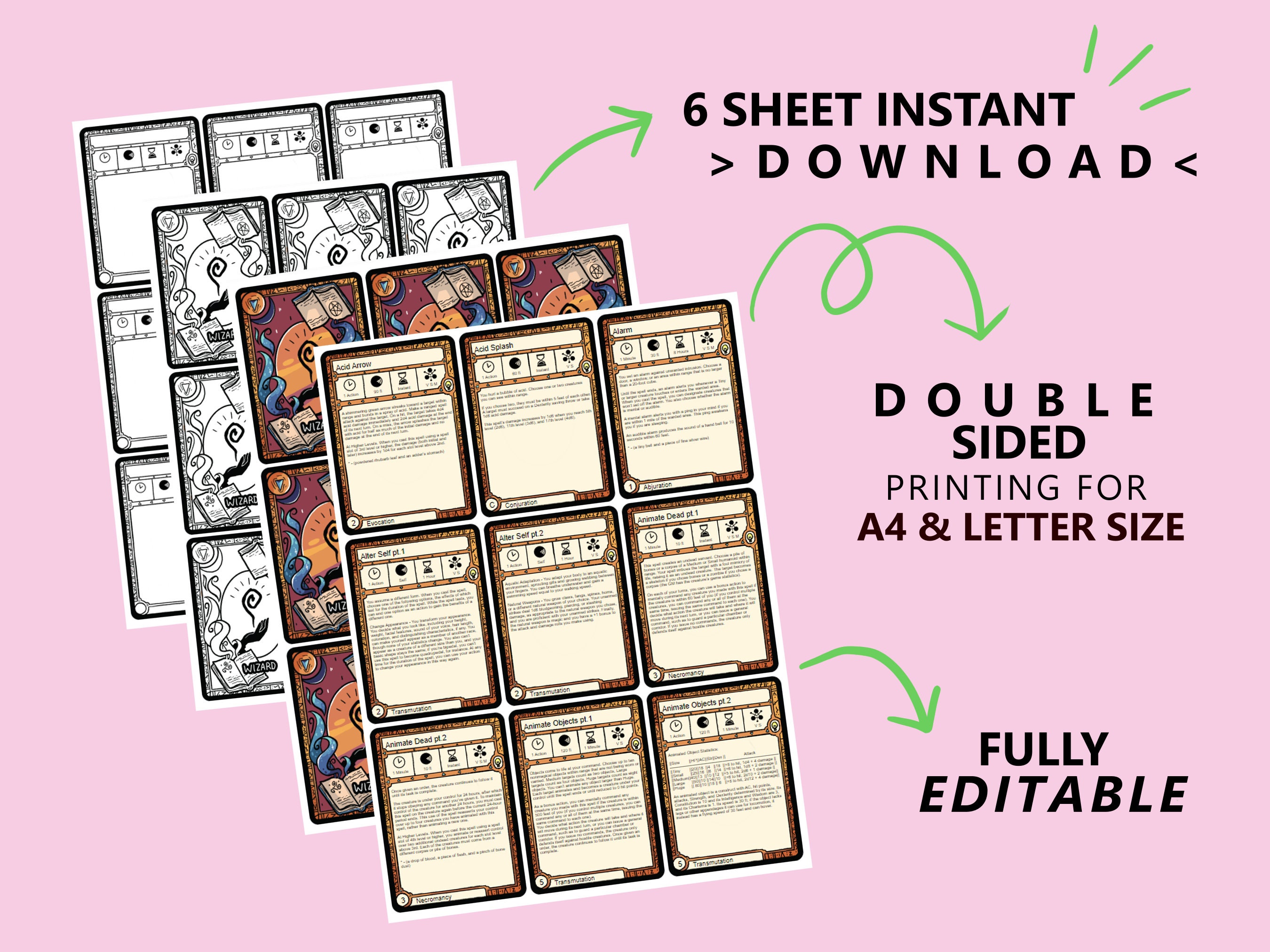 All 5E Spells Wizard Spell Cards Dnd 5e Full Colour Etsy