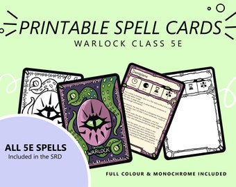 All 5E spells | Warlock Spell Cards | DnD 5e | Full colour | Printable