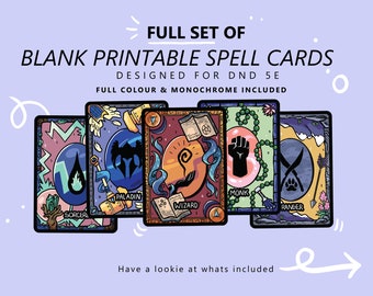 DnD Blank Spell Cards | ALL CLASSES | Printable | D&D 5e