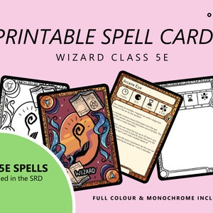 Todos os feitiços 5E | Cartas de Feitiço de Feiticeiro | DnD 5e | Cores completas | Imprimível