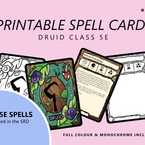 Todos los hechizos 5E / Tarjetas de hechizos druidas / DnD 5e / A todo color / Imprimible