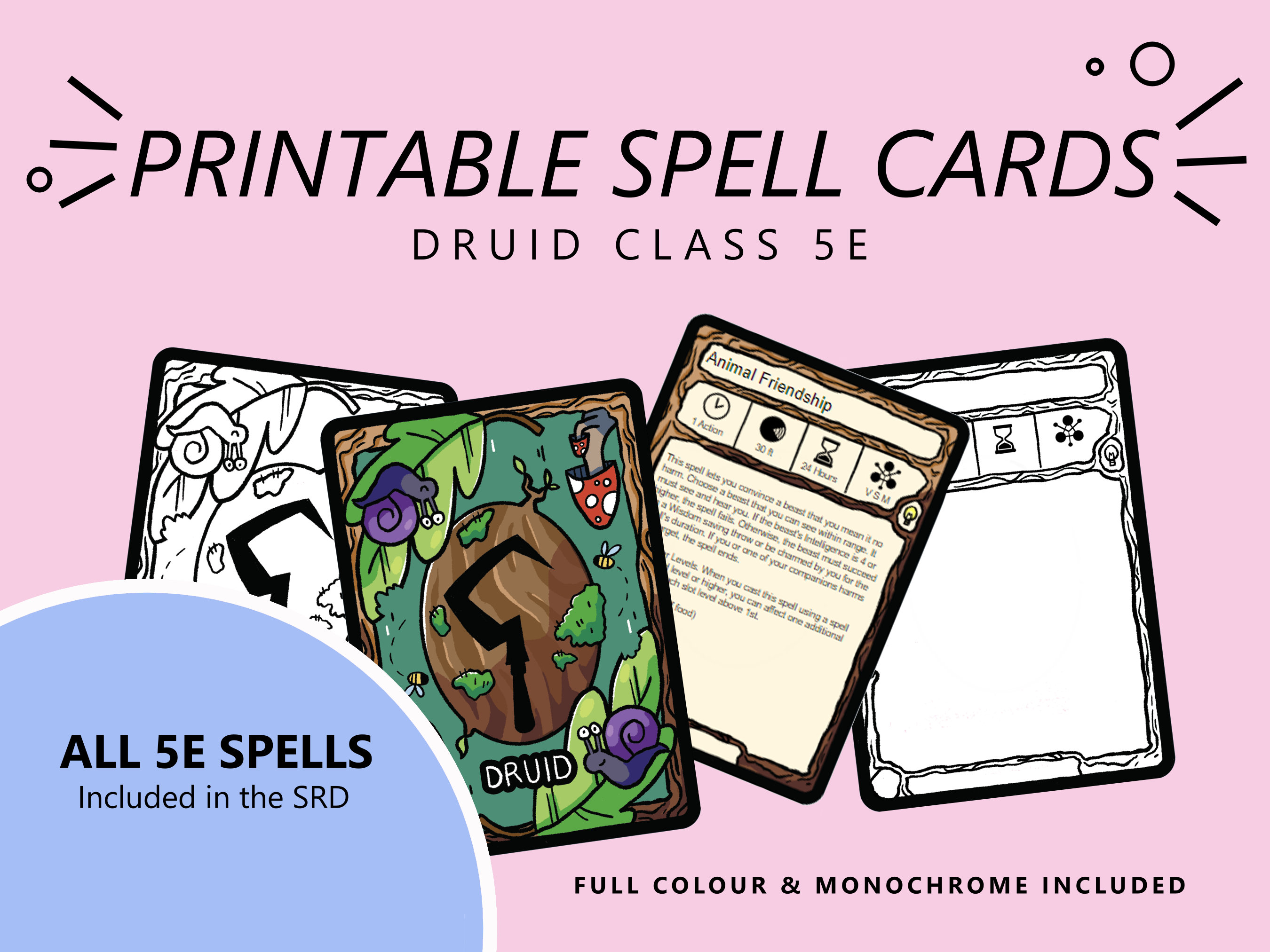 All 5E Spells Druid Spell Cards Dnd 5e Full Colour Printable Etsy