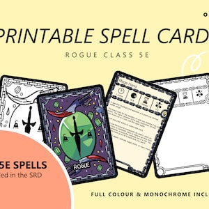 Todos los hechizos 5E / Rogue Arcane Trickster Spell Cards / DnD 5e / A todo color / Imprimible
