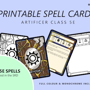 Alle 5E-spreuken | Artificer Spell-kaarten | DnD 5e | Volledige kleur | Afdrukbaar