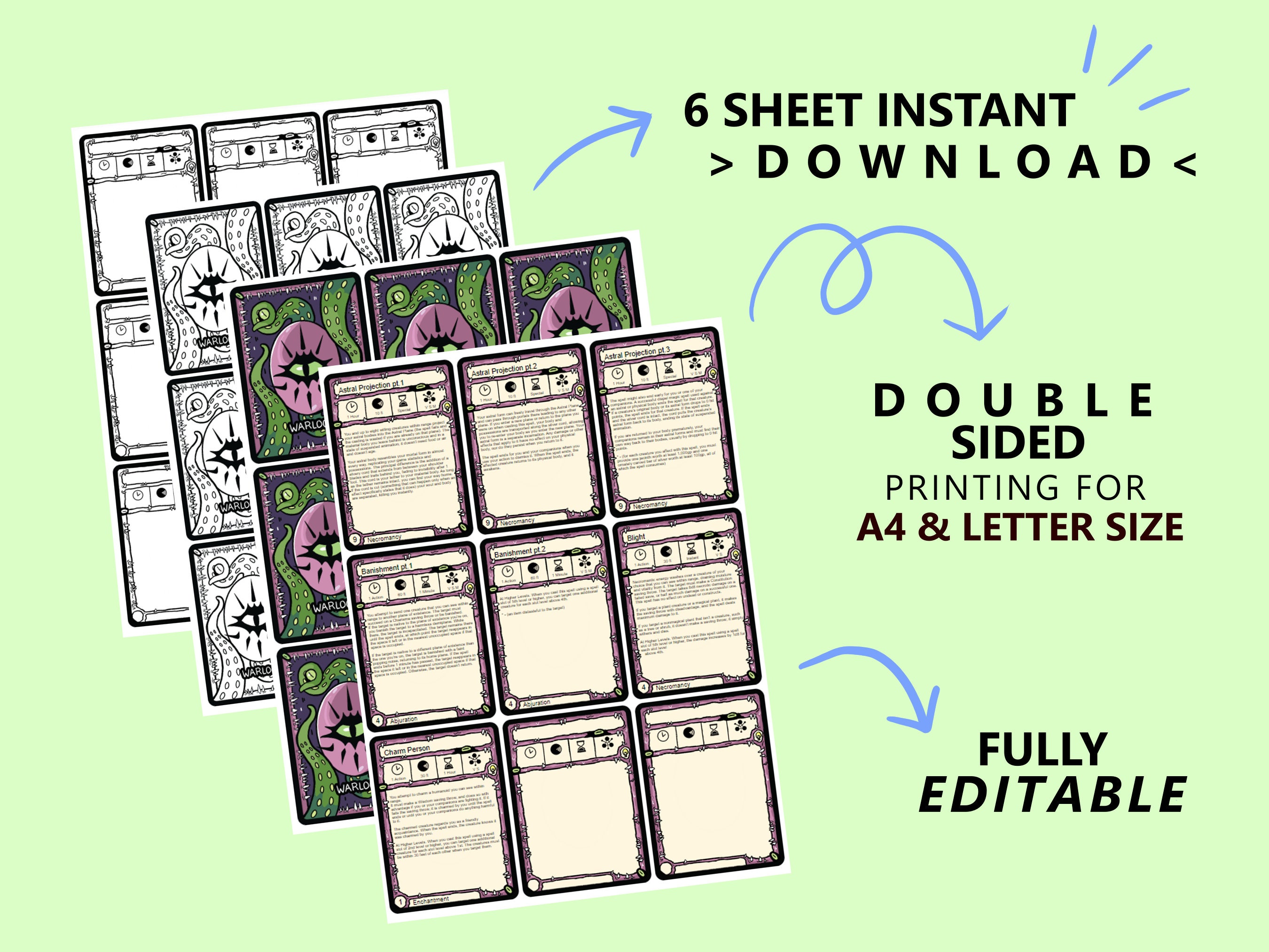 All 5E Spells Warlock Spell Cards Dnd 5e Full Colour Printable - Etsy