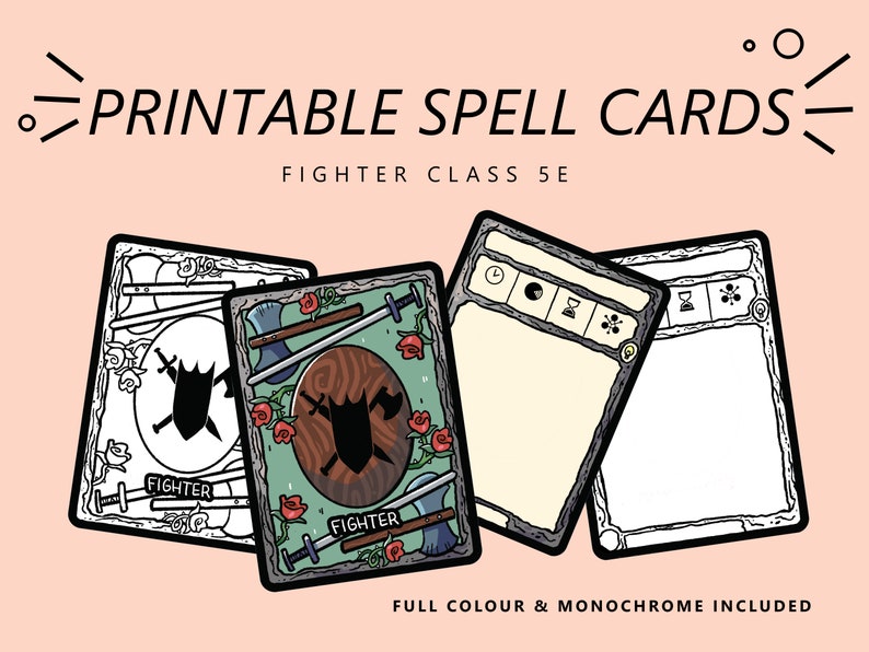Printable Fighter Spell Cards Dnd 5e Blank Cards Full Colour Fillable ...