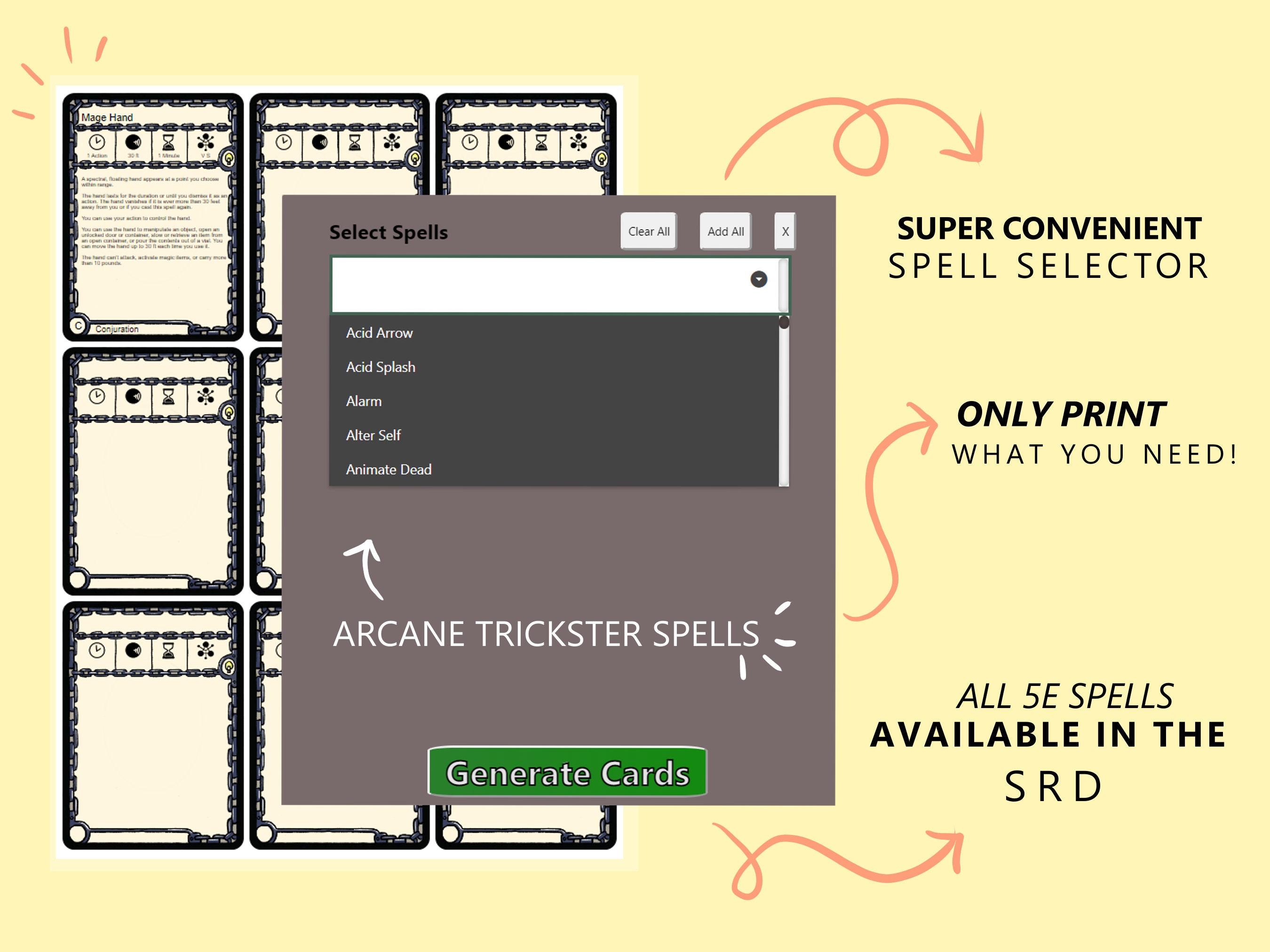 All 5E Spells Rogue Arcane Trickster Spell Cards Dnd 5e - Etsy Canada