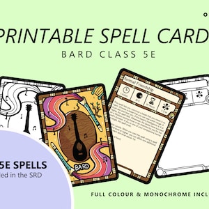 Todos los hechizos 5E / Cartas de hechizos de bardo / DnD 5e / A todo color / Imprimible