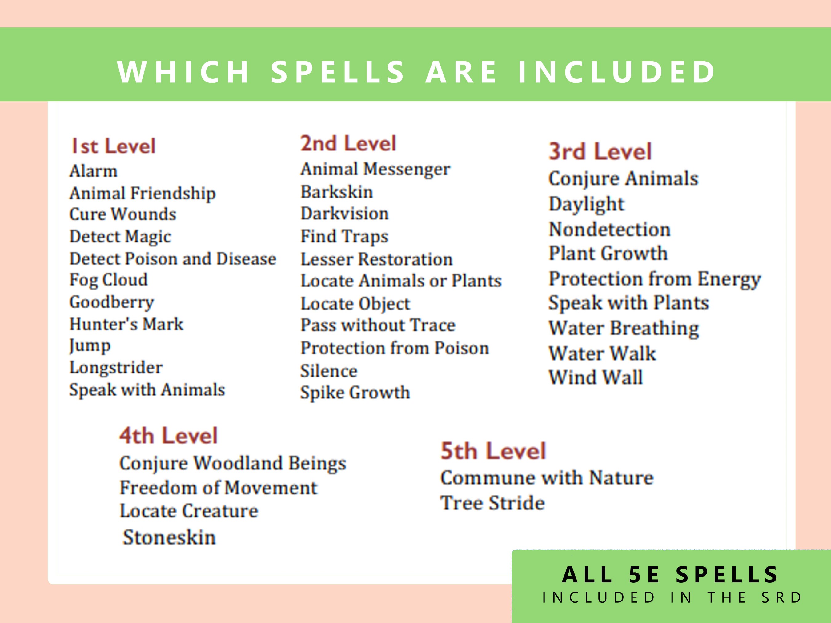 All 5E Spells Ranger Spell Cards Dnd 5e Full Colour Printable Etsy