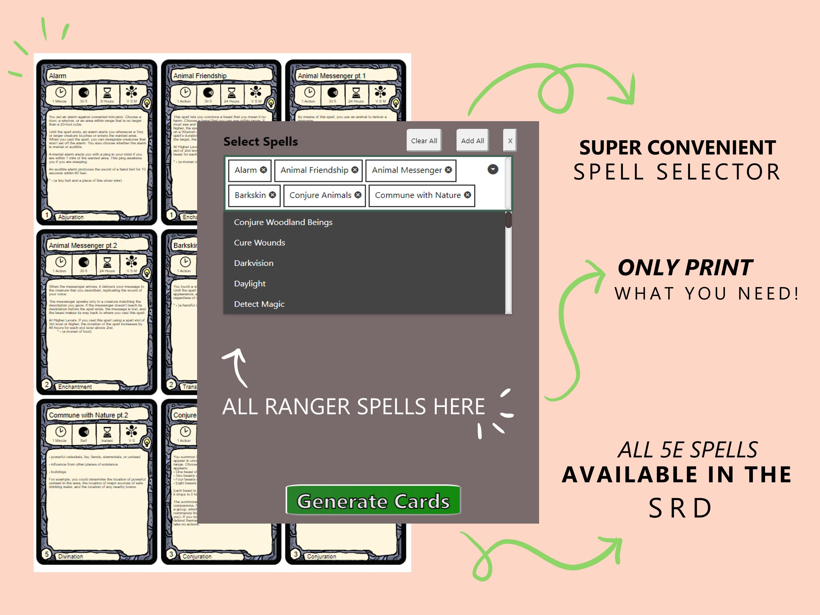 All 5E Spells Ranger Spell Cards Dnd 5e Full Colour Printable Etsy