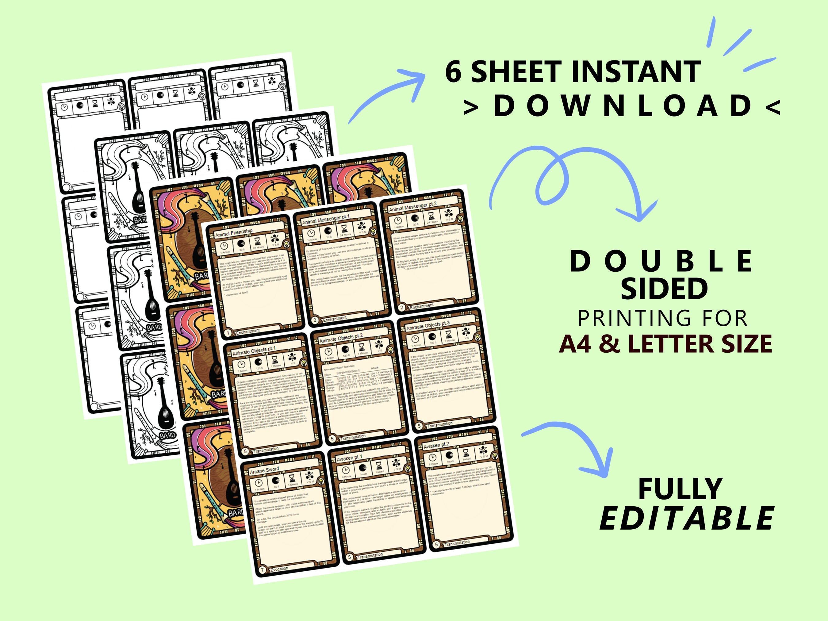 All 5E Spells Bard Spell Cards Dnd 5e Full Colour Printable Etsy