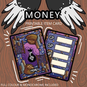 Printable Money tracker Card - DnD - TTrpg