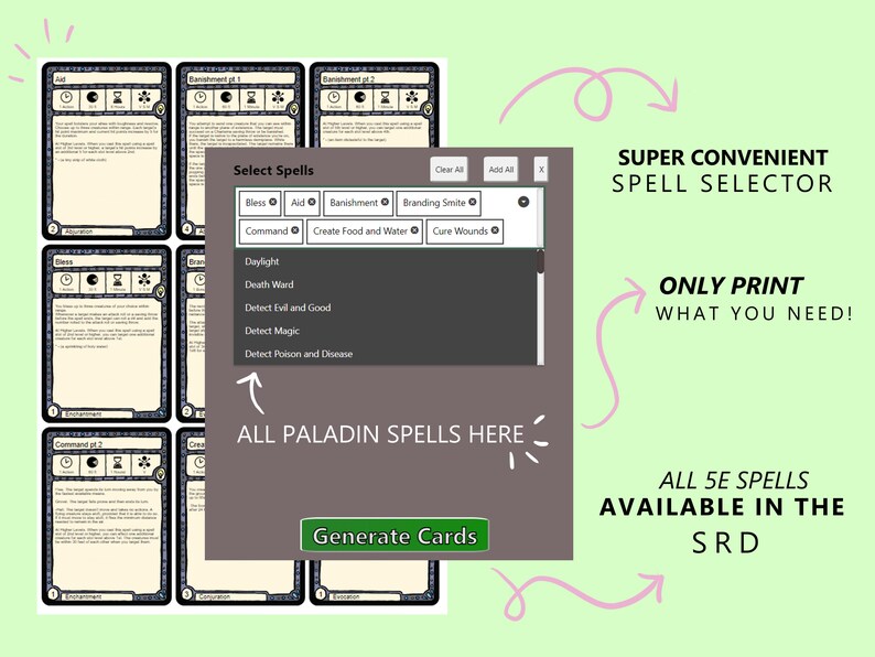 All 5E Spells Paladin Spell Cards Dnd 5e Full Colour Etsy