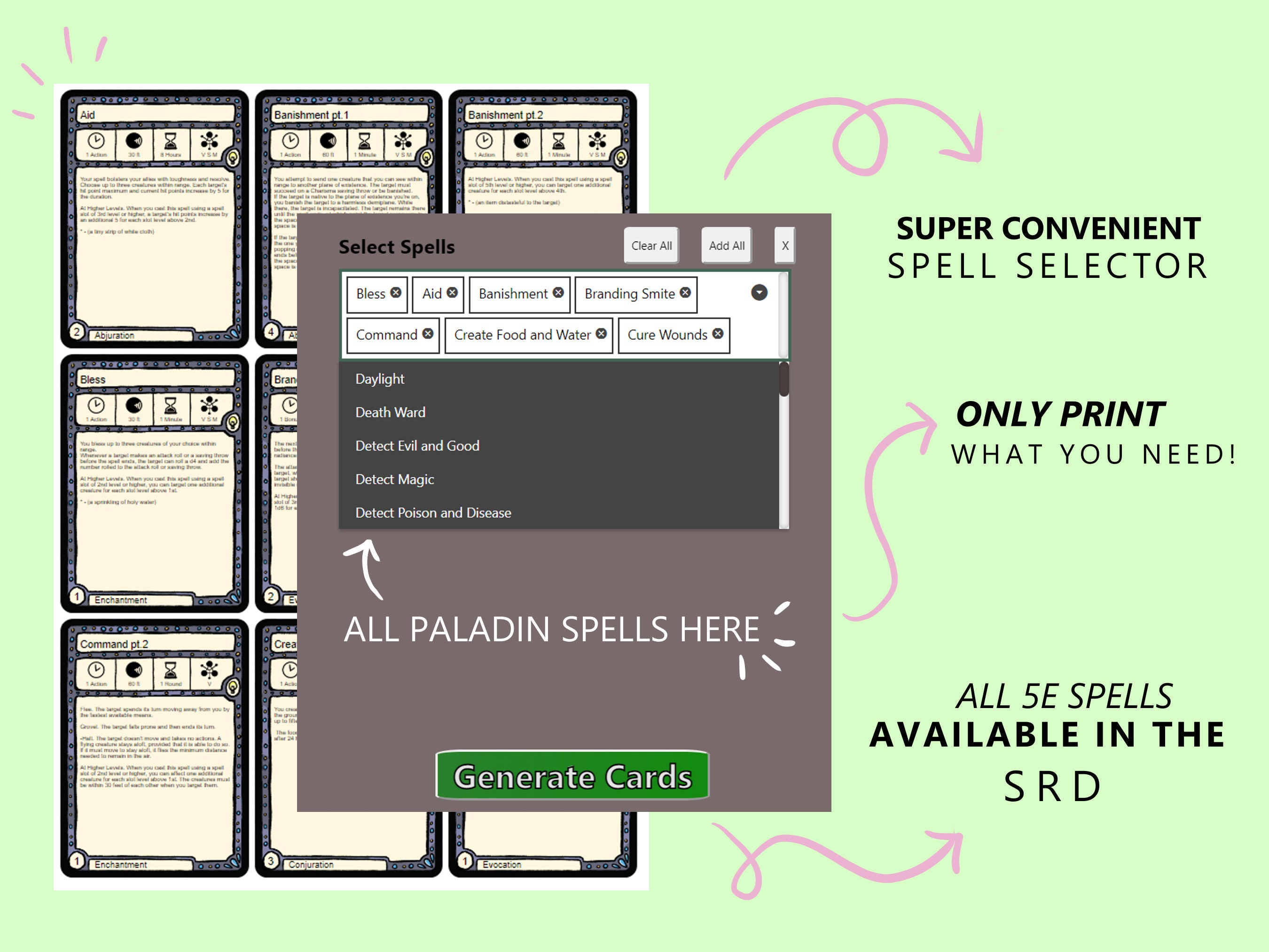 All 5E Spells Paladin Spell Cards Dnd 5e Full Colour Printable - Etsy