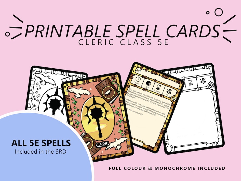 All 5E Spells Cleric Spell Cards Dnd 5e Full Colour Printable - Etsy ...