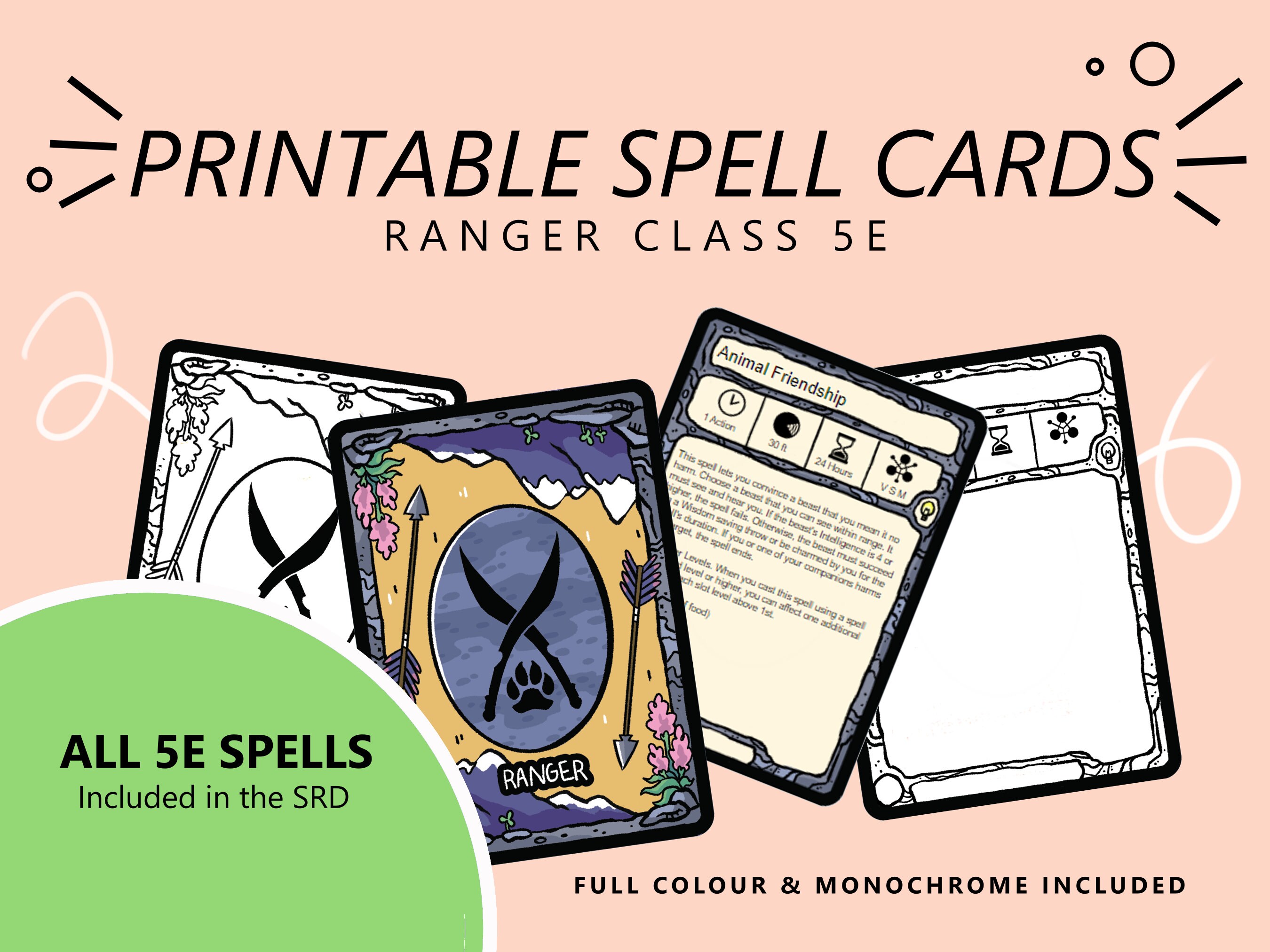 All 5E Spells Ranger Spell Cards Dnd 5e Full Colour Printable Etsy