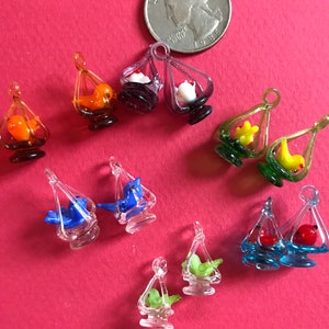 Lampwork Glass Birds in Cages Pendants Vintage