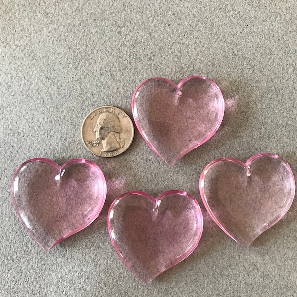 Vintage Pink Lucite Heart Pendant 41mm (1 piece)