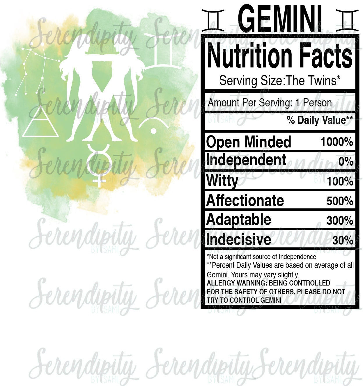 Gemini PNG / Gemini waterslide design / Gemini Nutrition Facts | Etsy