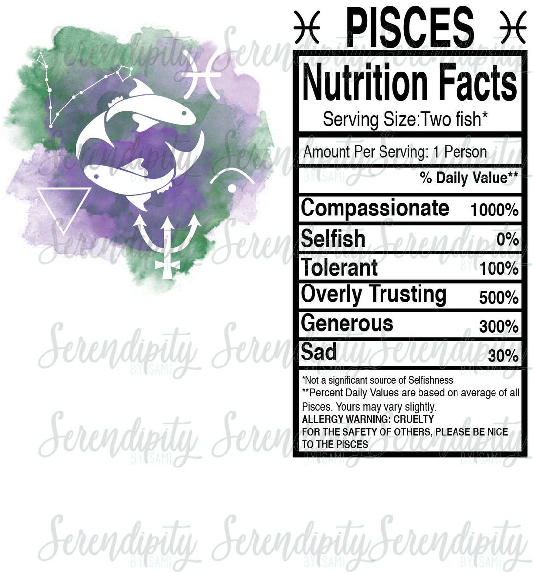 Pisces PNG / Pisces Waterslide Design / Pisces Nutrition Facts - Etsy