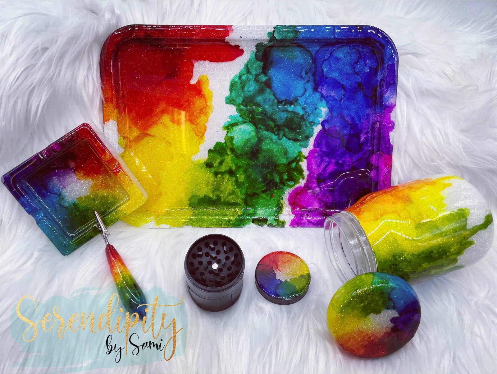 B-Grade Pastel Rainbow Galaxy Ashtray Rolling Tray Home Decor