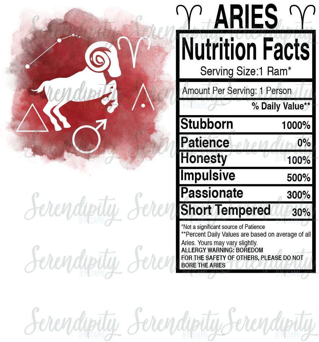 Aries PNG / Aries Waterslide Design / Aries Nutrition Facts - Etsy