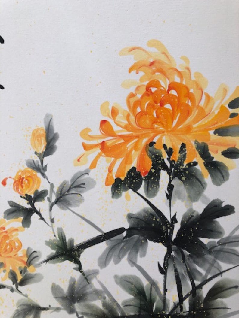 Yellow Chrysanthemums Original Japanese Sumie by Atsuko Etsy