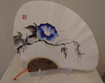 Japanese Hand Painted Sumi-e Fan, by Atsuko Morning Glory