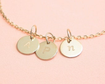 14K Gold Custom Disk Bracelet, Personalized Initial Disk Charm Brecelet, Gold Engravable Name Multi Tag Disc Bracelet a Gift For Mothers