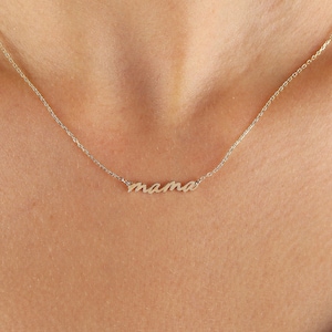 14K Yellow Gold Dainty Mama Necklace, 18K Gold New Mama Necklace, Plain Gold Mama Choker, Mom Gift Perfect Gift For Mothers Day Necklace