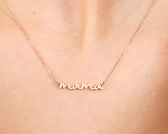 14K Solid Gold Mama Necklace, 18K Gold New Mama Necklace, Plain Yellow Gold Minimalist Mother Necklace Mom Gift Perfect Gift For Mothers Day