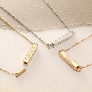 14K Solid Gold Cremation Urn Bar Necklace, Personalized Urn Pendant, Memorial Jewelry For Ashes