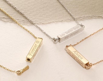 14K Solid Gold Cremation Urn Bar Necklace, Personalized Urn Pendant, Memorial Jewelry For Ashes