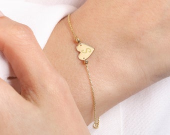 Gold Heart Bracelet - Etsy Gold Heart Bracelet - Etsy