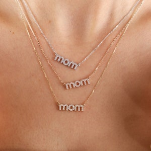 14K Gold Mom Necklace Diamond, 18K Gold Mama Necklace With Zircon Stone, Dainty Mothers Necklace, Mom Gift - Mom Jewelry - Mothers Day Gifts