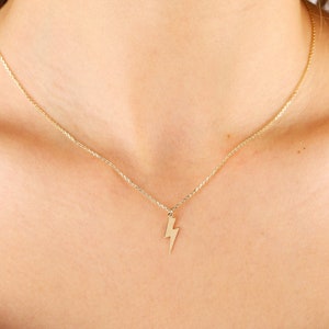 14K Minimalist Lightning Bolt Necklace, Yellow Gold Lightning Bolt Choker, 18K Gold Tiny Thunderbolt Pendant, Mens Lightning Bolt Charm Gift