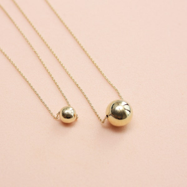 14K Echtgold Kugelkette, 6-9 mm Gold Kugelanhänger, verstellbare Kabelkette Minimales Geschenk