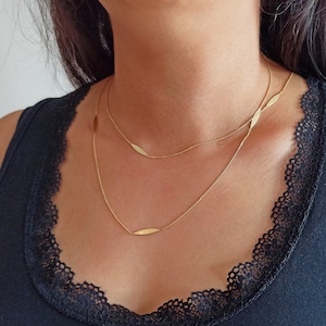 14K Gold 40 Inches Long Layering Necklace, Dainty Geometric Station Marquises Long Necklace, Gold Marquise Shaped Long Chain  Gift For Her