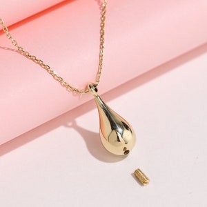 14K Gold Träne Urne Halskette, 10K personalisierte Aschehalter Anhänger, Erinnerungsschmuck