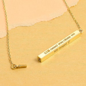 14K Solid Gold Custom Cremation Urn Necklace For Ashes, Dad Mom Baby Ashes, Personalize Urn Pendant, Ash Holder Bar Necklace For Pet Loss