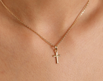 14K Solid Gold Cross Pendant, Dainty Cross Necklace Is Great Gift For Christmas, Gift For First Communion or Baptism, Everyday Necklace Gold
