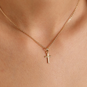14K Solid Gold Cross Pendant, Dainty Cross Necklace Is Great Gift For Christmas, Gift For First Communion or Baptism, Everyday Necklace Gold