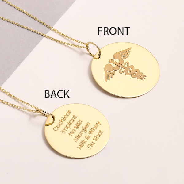 14K Gold Medical Alert Necklace, Custom Medical ID Jewelry, Medical Alert Pendant, Gold Caduceus Necklace Gift For Doctors Gift For Nurse