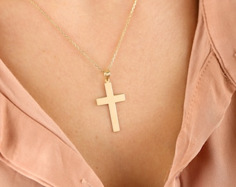 Memorial Cross Necklace, 14K Solid Gold Keepsake Cross Pendant, Custom Gold Cross Pendant, Pesonalized Cross Necklace Gift For Christmas