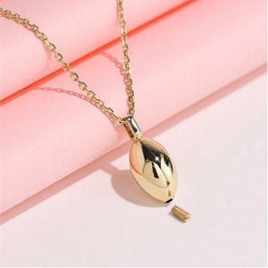 Real Gold Cremation Urn Necklace, Personalized Ash Holder Pendant, Memorial Keepsake Jewelry, Ellipse 14K Gold Pet Ashes Holde Pendant