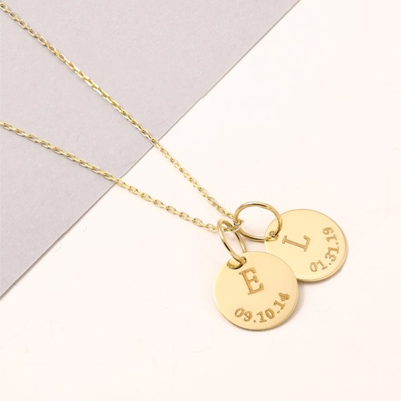 Initial necklace with birth date deals