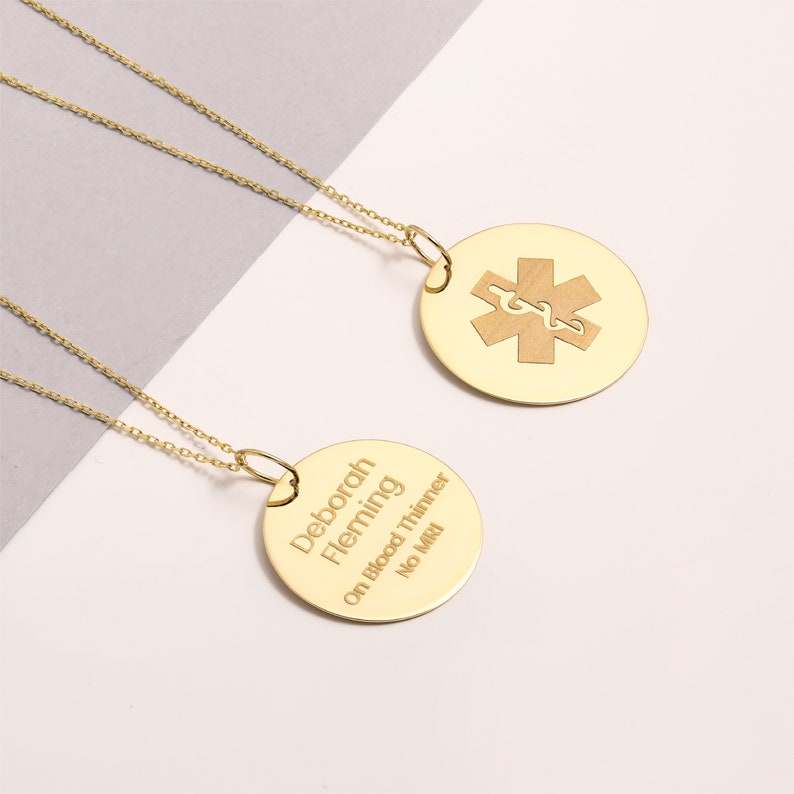 14K Gold Medical Alert Necklace Custom Medical ID Jewelry - Etsy
